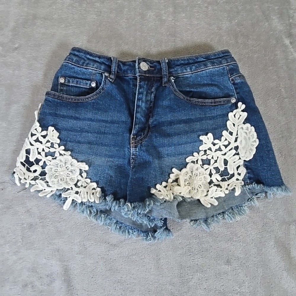 Almost Famous Shorts Womens 3 Denim Shorts With Lace Detal Casual Summer Outdoor
